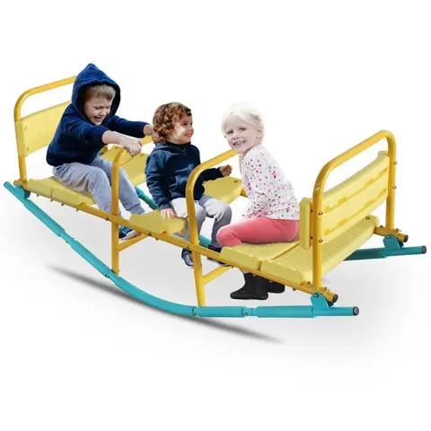 Balançoire à bascule 3 places enfants/adultes - Cadre acier robuste pieds antidérapants - Extérieur jardin/parc132.99x41x52cm