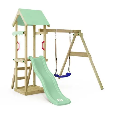 Tour de jeux WICKEY TinyWave pour tout-petits avec balançoire et toboggan 175 cm vert pastel – 10 ans de garantie*