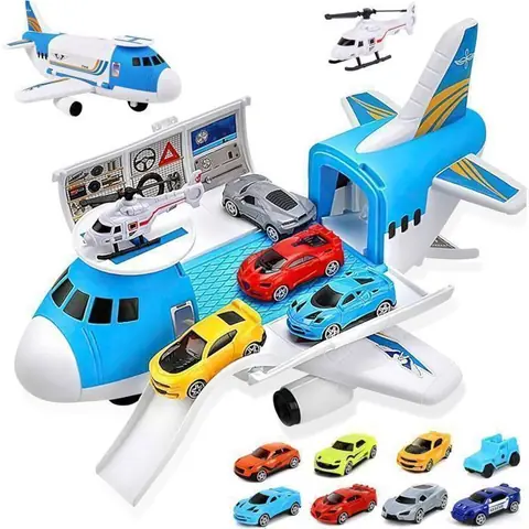 Avion Jouet enfant 3 5 7+ ans garcon Jouet Transporteur de Voiture Ensemble avec mini Voitures1 pièces Hélicoptèrecadeau de Noël