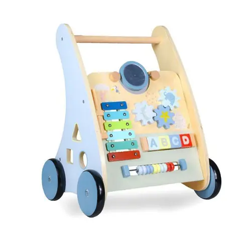 Looping Chariot de marche en bois-multi activités-motricité-éveil  BLEU
