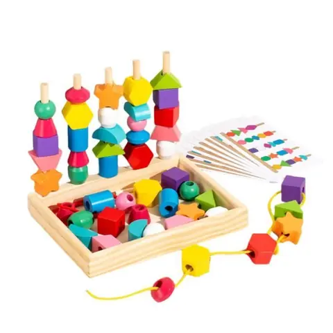 Jouet éducatif - Montessori - 2 en 1 - Perles colorées - Bloc de construction - Pour enfants 3-5 ans