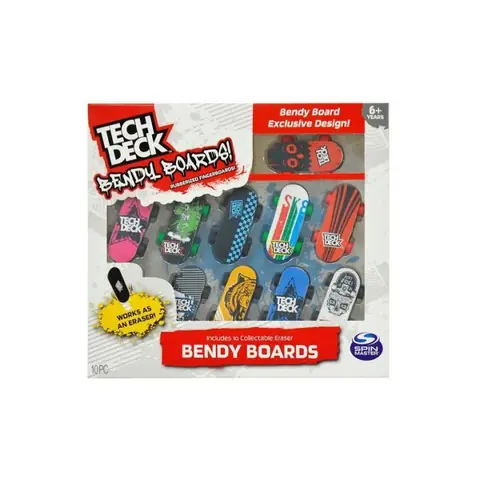 Pack Collection Tech Deck Bendy Boards 10 Finger Skates - Planches caoutchouc gomme - Set Jouet Skate doigt + carte