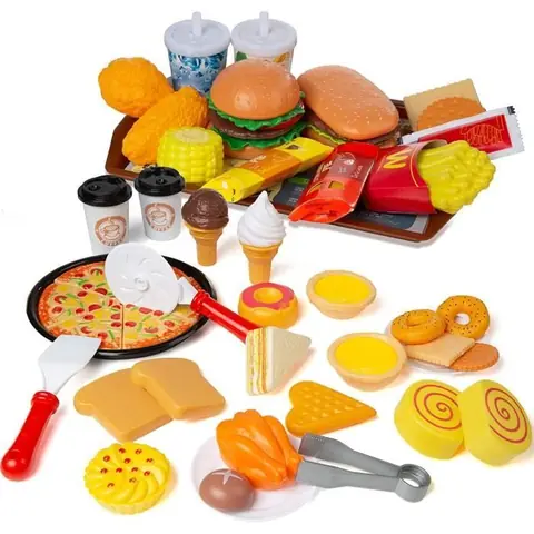 Jouet Dinette Cuisine - 56 Pièces - Multicolore - Nourriture Simulée - Jeu de Rôle Amusant