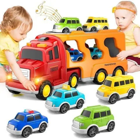 Jouet de Camion pour fille 6 en 1 Camion Jouet avec Sons et Lumières Cadeau de Noël Voiture Jouet pour 2 3 4 Ans Garcon Filles