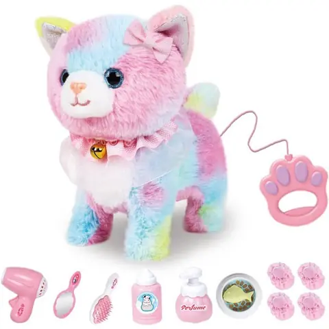 Chat Électronique Interactif avec Télécommande - Animal en peluche réaliste qui marche/remue la queue - Cadeau Enfant