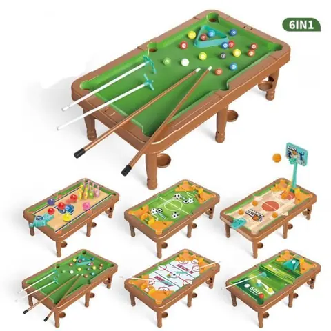 Table de Jeu 6 en 1 - Bois - Mini Billard - Développe la motricité - Pour enfants et adultes - Intérieur Multicolore BILLARD