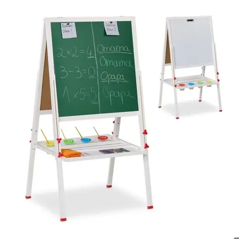 Relaxdays Tableau pour votre enfant double face magnétique hauteur réglable 122-160 x 65 x 69 cm blanc