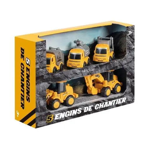 Coffret de véhicules de chantier - A2302443 - 5 engins - Mécanisme à friction - Idéal dès 3 ans