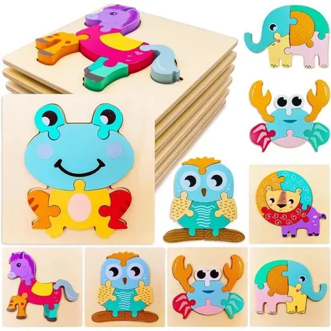 Puzzle en Bois - Jeux Bebe - Jouets Montessori - Encastrements - Educatif - Animaux