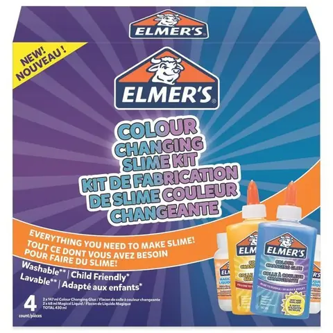 ELMERS Kit Slime couleur changeante 2 flacons de colle à couleur changeante (147 ml) 2 flacons de liquide magique (68 ml)