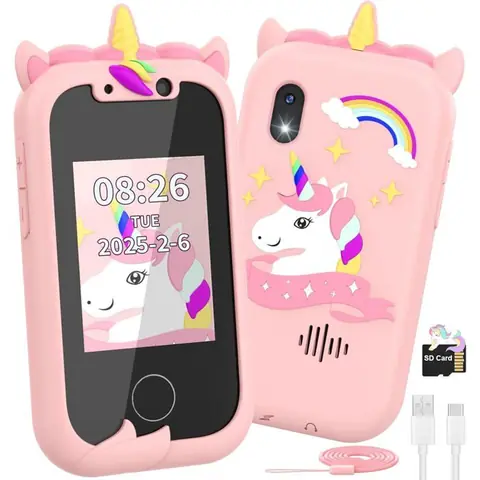 Telephone Portable pour Enfants Smartphone Enfant Jouets Fille 3-10 Ans Téléphone Licornes 24 Pouces Cadeaux danniversaire Noël