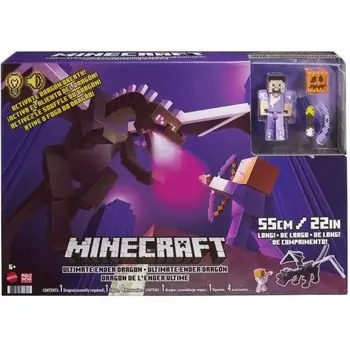 Minecraft - Coffret Ultime Ender Dragon, 50 cm avec souffle de brume, figurine Steve et accessoires de combat - Figurine - Dès 6 ans
