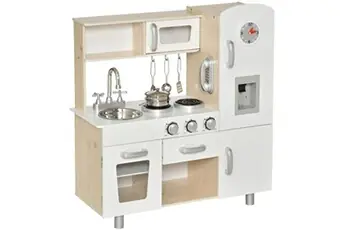 Cuisine bois jeu d'imitation - cuisine enfant - nombreux accessoires & rangements inclus - MDF pin blanc chêne clair