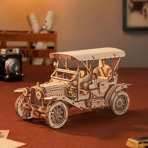 Puzzle 3D de voiture vintage en bois - ROBOTIME kits de modèles de voitures rétro à construire pour adultes