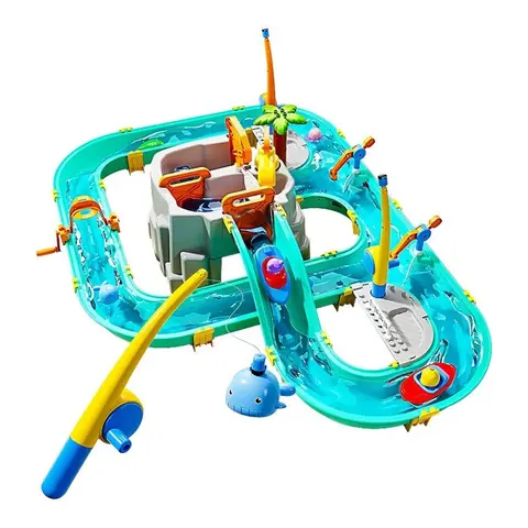 Relaxdays Piste aquatique enfants HxLxP 71x71x101 cm extérieur bateaux & pêche canal plastique ABS/PP multicolore