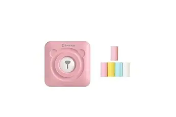 Mini imprimante photo thermique portable bluetooth 58 mm avec 5 rouleaux de papier d'impression -rose _catf