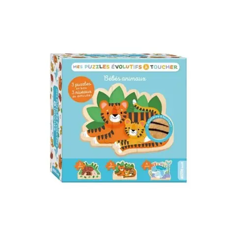 Jouet en bois - Auzou - Mes puzzles évolutifs à toucher Animaux