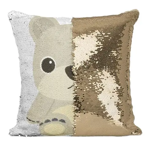 Fabulous Housse de Coussin à Sequin - Paillettes Doré Ourson En Peluche Dessin Mignon [40 x 40 cm]