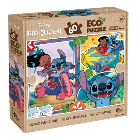 Puzzle Lilo et Stitch - LISCIANIGIOCHI - ECO-PUZZLE 60 PCS DOUBLE FACE - Écologique - Coloriage - 70x50 cm