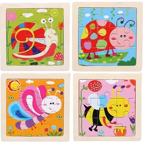 Puzzle en Bois - Éducatif - Animaux - 4 PCS - 9 pièces par puzzle - Pour enfants à partir de 3 ans