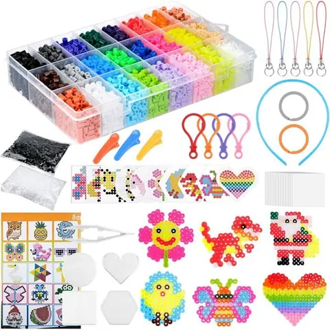 Lot de 6300 perles à repasser kit créatif avec 24 couleurs 5 mm perles pour enfants bricolage artisanal papier à dessin