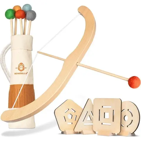 Tir à larc pour Enfant - BOWRILLA - Arc en Bois - 5 Flèches - 4 Cibles - Carquois Réglable