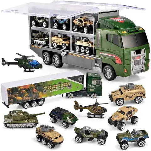10 en 1 Véhicules Militaires Camions Mini Armée Véhicules Camions Camions Fourgons Set de Jouets pour Enfant Garçons