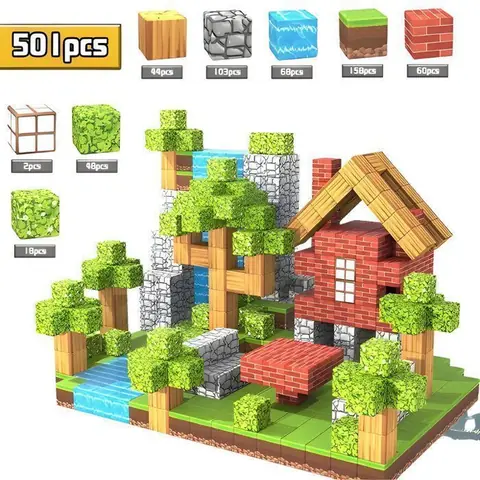 Blocs de Construction Magnétiques 501 Pièces – Inspiré Minecraft - Jeu Créatif Educatif pour Enfants - Jouets Aimantés +10 Figurines