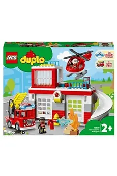 LEGO® 10970 DUPLO La Caserne Et L’Hélicoptère Des Pompiers, Avec Jouet Camion Push & Go Pour les Enfants de 2 Ans et Plus