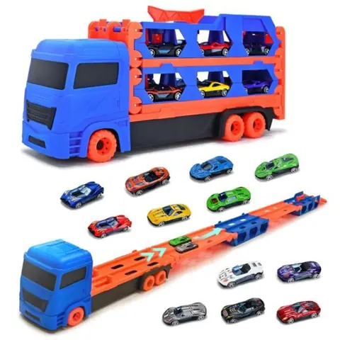 Jouet Camion - Transporteur Voiture - 12 Voitures de Course - Multicolore - Pour Enfants à partir de 3 ans
