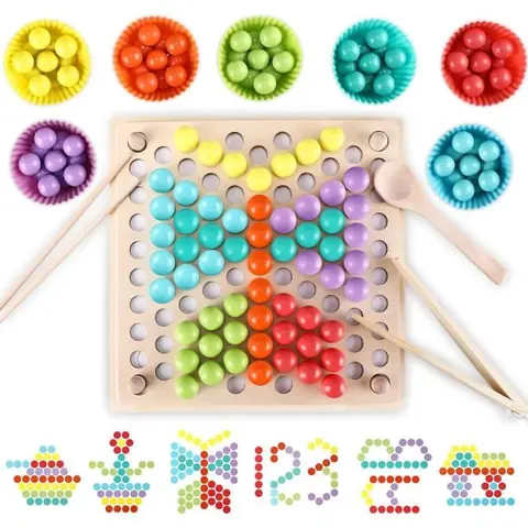 Jeu éducatif - Montessori - Jeu de perles - Développe la coordination œil-main - À partir de 3 ans - Multicolore