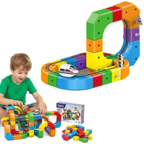 Coffret de train électrique 2025 circuit flexible de 81 pièces jouet de construction pour enfants cube magique et cube de rails