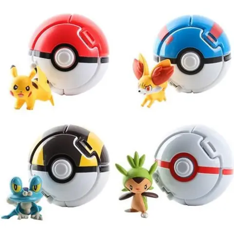 Jouets PokeballGo Pocket Monster Pikachu - Lot de 4 - Cadeau de Noël pour Enfant