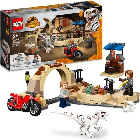 LEGO® 76945 Jurassic World La Poursuite en Moto de l’Atrociraptor Dinosaures 2 Bébés Dinos et Minifigurines