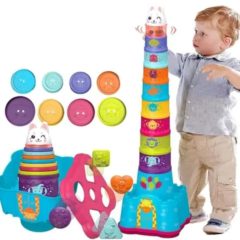 Jouet - Cubes empilables - ABS non toxique - Sécuritaire - Pour bébés 12 mois et plus