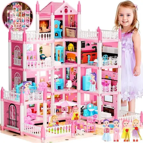 Maison de poupée à 3 étages avec 11 chambres et accessoires entièrement équipée de lumières LED de poupées