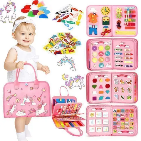 Jouet Montessori pour 3 4 5 6 ans Busy Board Montessori Licorne 5 Couches Planche pour Fille pour Enfant Jeu Educatif A Étiquette