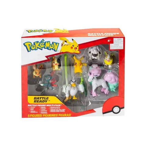 Coffret 8 Pokemon Pikachu Evoli Moumouton Farfuret Voltoutou Palarticho Ponyta de Galar Morpeko - Set Figurine + 1 Carte Tigre