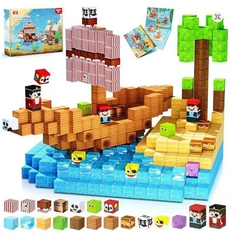 Blocs de construction aimantés pour créer un bateau de pirates style Minecraft - TEKPLAY - 100 pièces - Jouet enfant