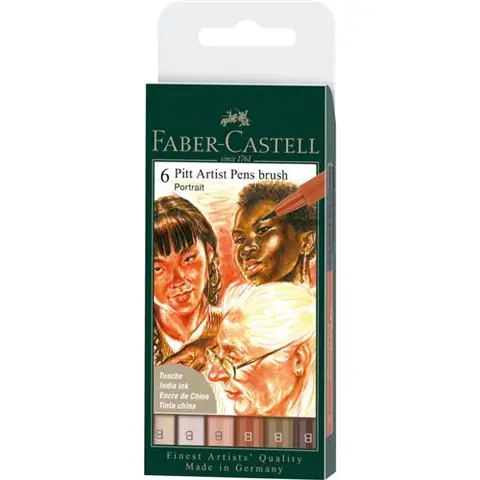 6 feutres à dessin - Pointe pinceau - Assortiment tons clairs - Pitt Artist - Faber-Castell