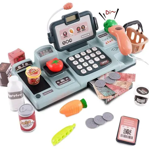 Caisse Enregistreuse Enfants Cuisine Caisse enregistreuse Jouet avec Calculatrice Scanner Nourriture  Cadeau de Carte de Crédit