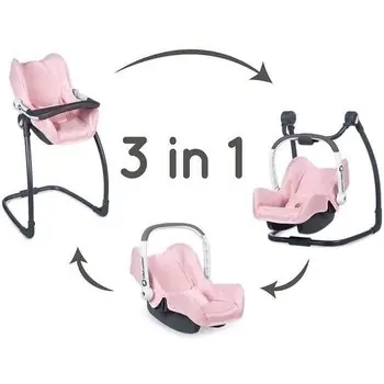 Smoby - Bébé Confort - Siège + Chaise Haute 3 en 1 - Pour Poupons et Poupées - Fonction Balancelle