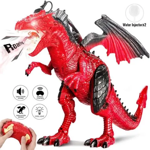 Dinosaure télécommandéDinosaure Enfant Jouet Pousse des hurlements et vaporise de Eau - Cadeau pour garçon et Fille - Rouge