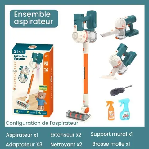 Aspirateur enfant Jouets de nettoyage de maison garçons et filles Ensemble doutils de nettoyage daspirateur simulé 9 Accessoires