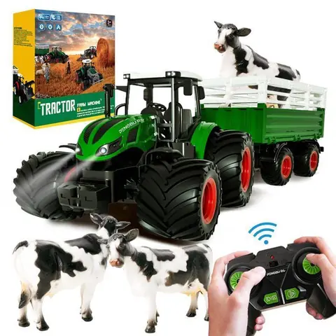 Tracteur RC TélécommandéTracteur Rc jouet à partir de3456ansavec remorquelumièresoncadeau pour enfants