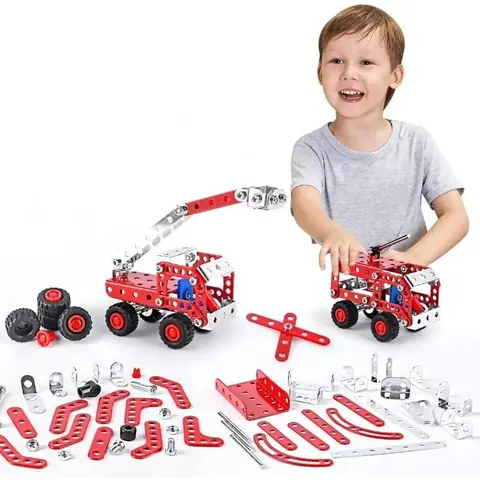 Jeu de Construction - 4 en 1 - Modèle de camion de pompiers en blocs de construction，Jouets éducatifs