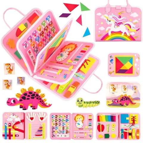 Busy Board pour Enfants Jouet Éducatif Montessori pour Enfants pour Apprendre Motricité Fine des Chiffres pour 1 à 5 Ans - Rose