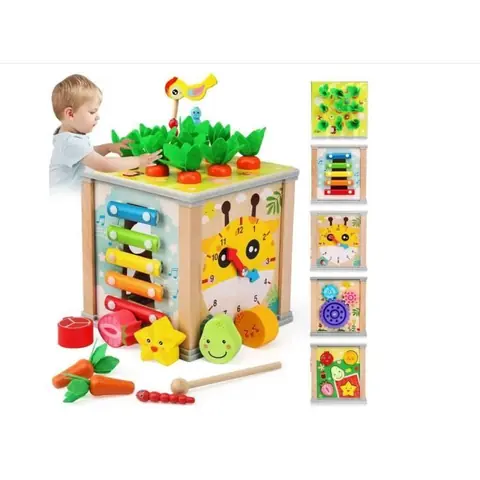 Jouet déveil - Cube dactivité en bois - 6 jeux en 1 - Pour enfants 18 mois - Mixte
