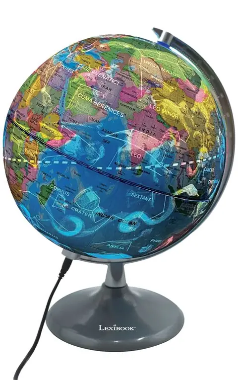 LEXIBOOK - Globe jour & nuit Lumineux – Globe terrestre le jour et s’illumine avec la carte des constellations (Français)