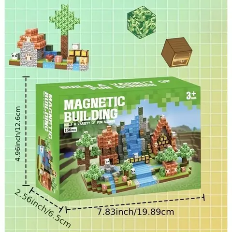JustForVibe - 150 cubes magnétiques/aimantés 3D enfant style Minecraft - STEM - 150PCS